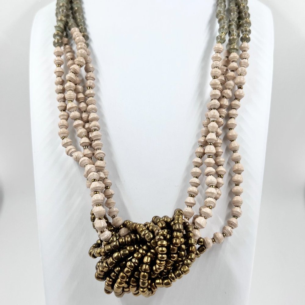 NWT - Thirty One Bits - 4 Strand Urban Knot Green & Cream Beaded 20” Necklace - Picture 2 of 8